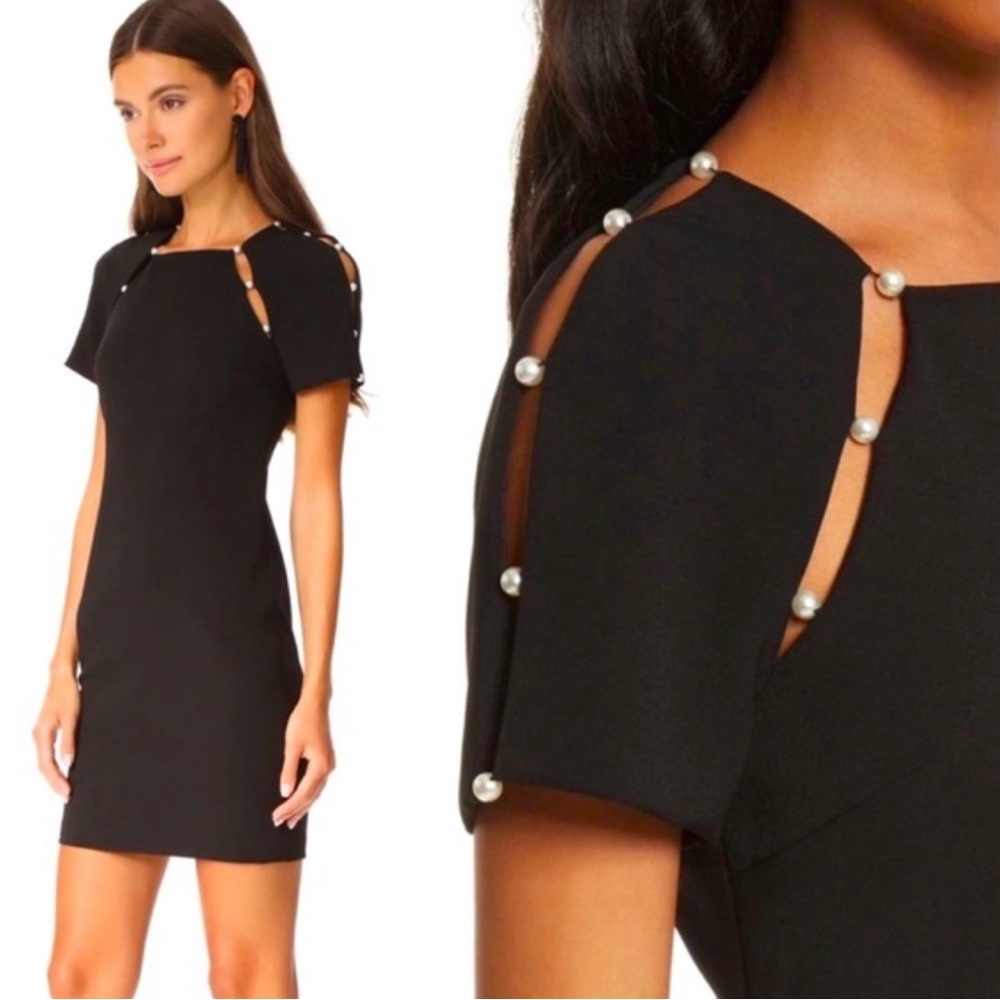 Alice + Olivia Black Short Sleeve Pearl-Trim Shift Dress